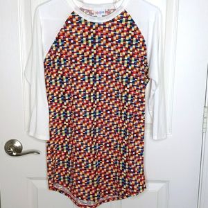 LuLaRoe Multi Color Geometric Shapes White 3/4 Sleeves Randy Small